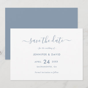 Elegant Dusty Blue Script Wedding Save The Date