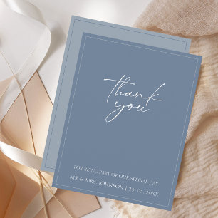 Elegant Dusty Blue Script Wedding Thank You Card