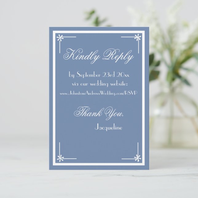  Elegant dusty blue script wedding website RSVP  Enclosure Card (Standing Front)