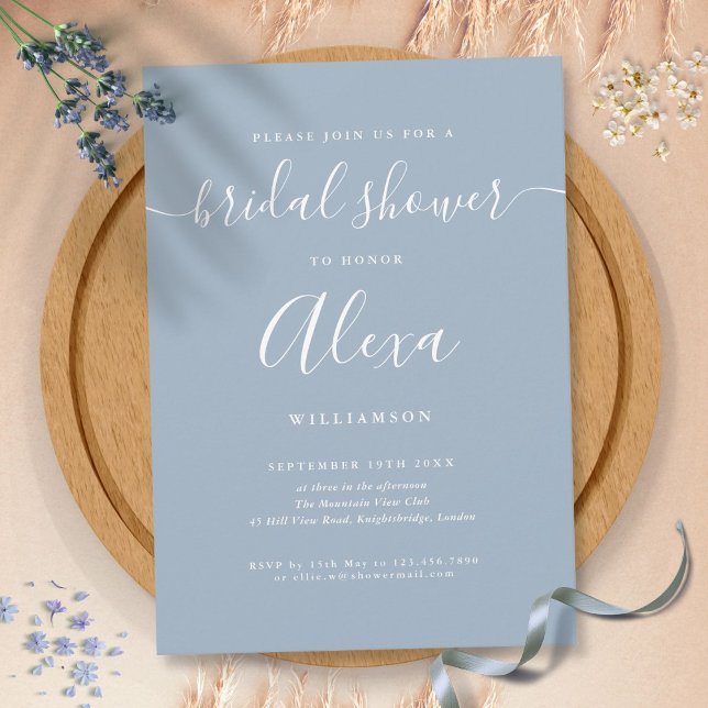 Elegant Dusty Blue Signature Bridal Shower Invitation (Elegant Dusty Blue Signature Bridal Shower Invitation)