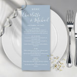 Elegant Dusty Blue Signature Wedding Menu<br><div class="desc">Elegant dusty blue signature wedding menu card featuring signature style names,  this modern menu card can be personalized with your information in chic white lettering. Designed by Thisisnotme©</div>