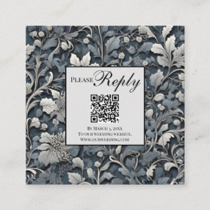 Elegant dusty blue silver grey floral QR code Enclosure Card