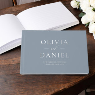 Elegant Dusty Blue Silver Modern Minimalist Guest Book