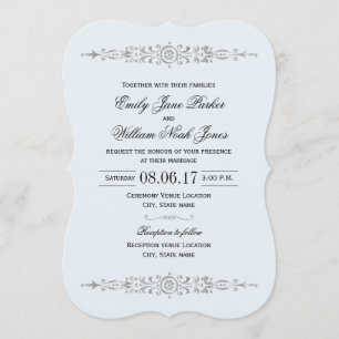 Elegant Dusty Blue Silver Wedding Invitation