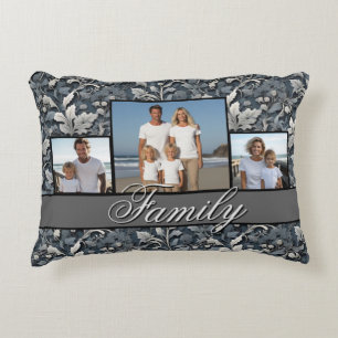 Elegant dusty blue silver white gray floral decorative cushion