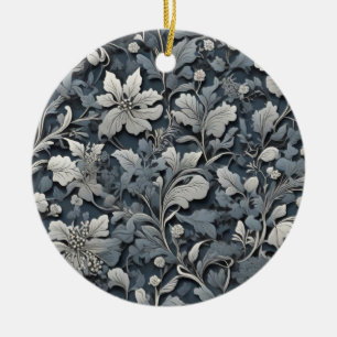 Elegant dusty blue silver white grey floral ceramic ornament