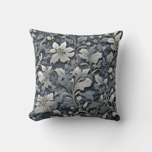 Elegant dusty blue silver white grey floral cushion