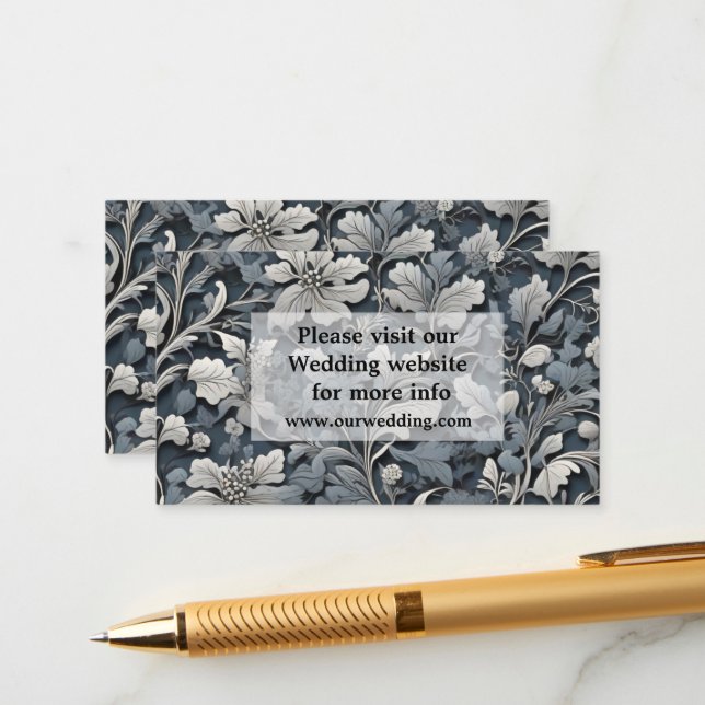 Elegant dusty blue silver white grey floral enclosure card (Front/Back In Situ)