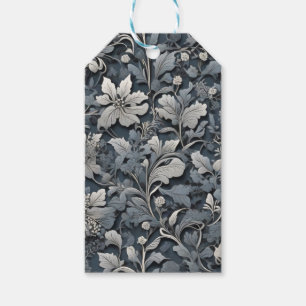 Elegant dusty blue silver white grey floral gift tags