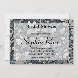 Elegant dusty blue silver white grey floral invitation