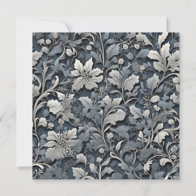 Elegant dusty blue silver white grey floral invitation (Front)