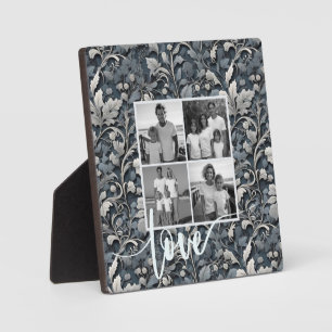 Elegant dusty blue silver white grey floral photo plaque
