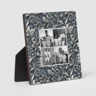Elegant dusty blue silver white grey floral photo plaque