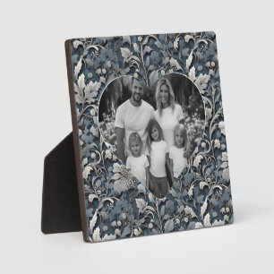 Elegant dusty blue silver white grey floral plaque