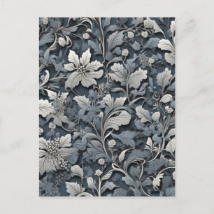 Elegant dusty blue silver white grey floral postcard