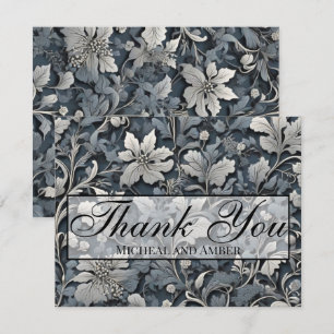 Elegant dusty blue silver white grey floral thank you card