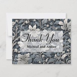 Elegant dusty blue silver white grey floral thank you card
