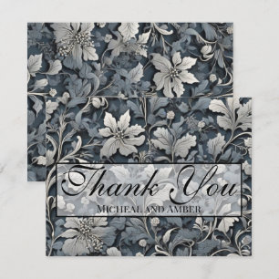 Elegant dusty blue silver white grey floral thank you card