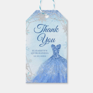 Elegant Dusty Blue Silver Winter Xv Años Thank You Gift Tags