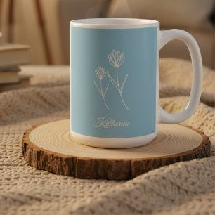 Elegant Dusty Blue Simple Flower  Coffee Mug