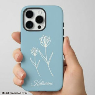 Elegant Dusty Blue Simple Flower Sports iPhone 16 Pro Case