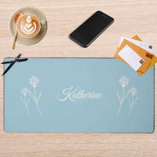 Elegant Dusty Blue Simple Flower Sports Desk Mat