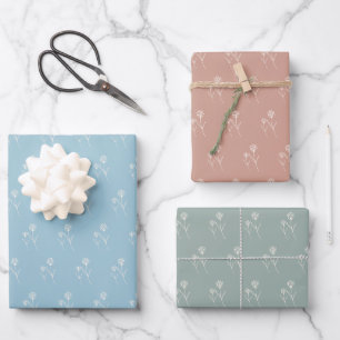 Elegant Dusty Blue Simple Flower Wrapping Paper Sheet