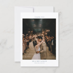 Elegant Dusty Blue Simple heart with photo Wedding Thank You Card