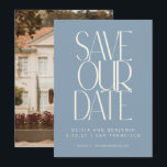 Elegant Dusty Blue Simple Modern Trendy Photo Save The Date<br><div class="desc">Share your exciting news with this Modern Minimalist Save Our Date Card, featuring bold typography on a soft blue front and your favourite photo on the back. Available as a downloadable or printed option, this card is perfect for couples looking to combine style and personalisation. Add your names, wedding date,...</div>