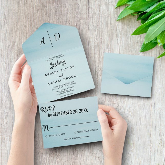 Elegant dusty blue sky All in One Wedding Invite (Creator Uploaded)