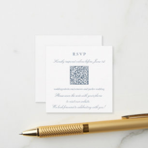Elegant Dusty Blue Small Online RSVP QR Code Enclosure Card