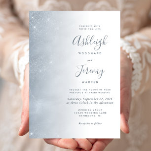 Elegant Dusty Blue Soft Sparkle Wedding Invitation