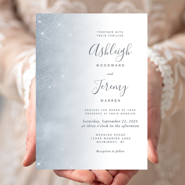 Elegant Dusty Blue Soft Sparkle Wedding Invitation (Creator Uploaded)