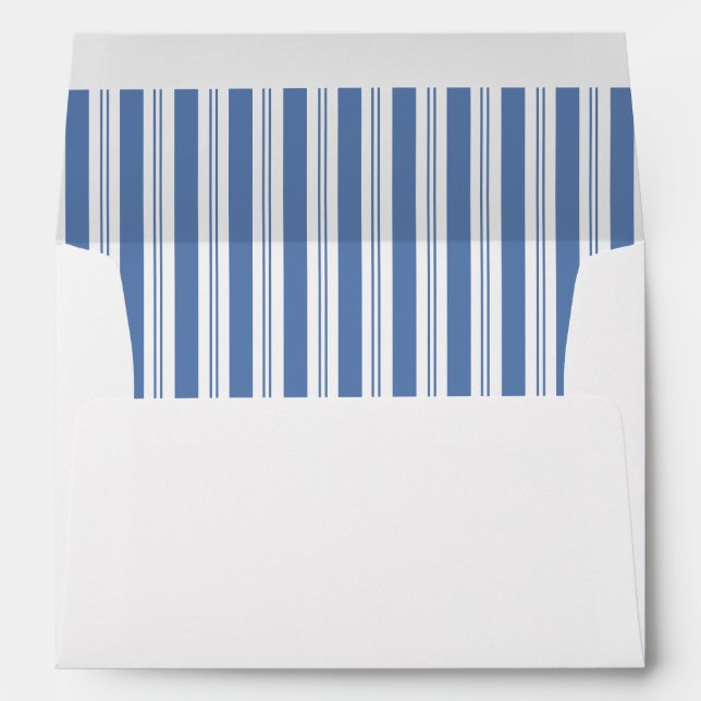 Elegant Dusty Blue Stripes Wedding Envelope (Back (Bottom))