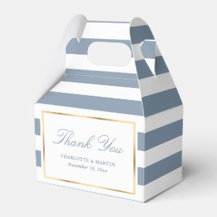 Elegant Dusty Blue Stripes Wedding Thank You Favour Box