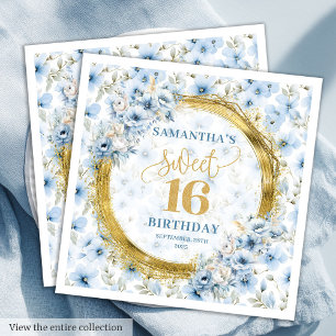 Elegant Dusty Blue Sweet Sixteen Gold Glitter  Napkin