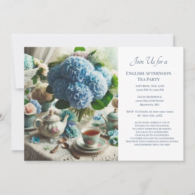 Elegant Dusty Blue Tea Party  Invitation (Front)