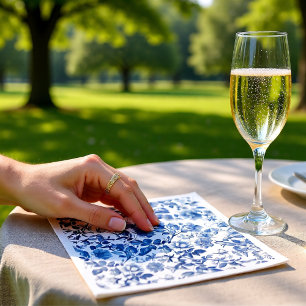 Elegant Dusty Blue Toile Floral Wedding Pattern Napkin