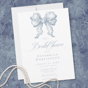 Elegant Dusty Blue Toile French Bridal Shower Invitation