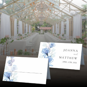 Elegant Dusty Blue Transparent Floral Wedding Place Card