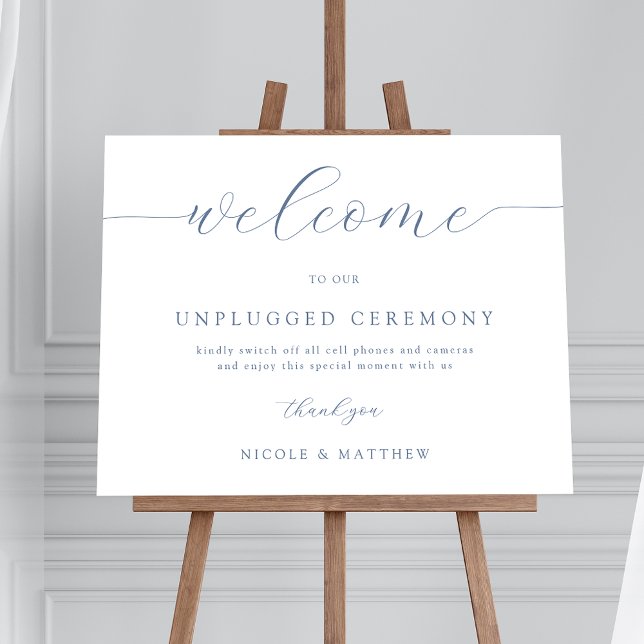 Elegant Dusty Blue Unplugged Wedding Welcome Sign (Creator Uploaded)