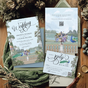 Elegant Dusty Blue Vintage Garden Greenery Wedding Invitation