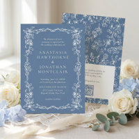 Elegant Dusty Blue Vintage QR Code RSVP Wedding