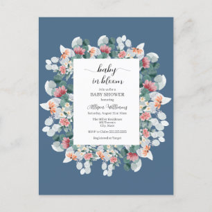 Elegant dusty blue watercolor baby shower  invitation postcard