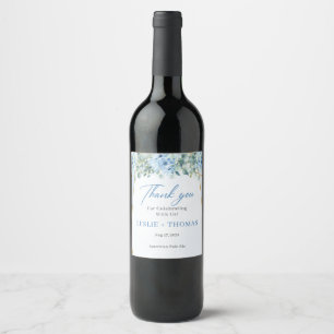 Elegant dusty blue watercolor floral eucalyptus wine label