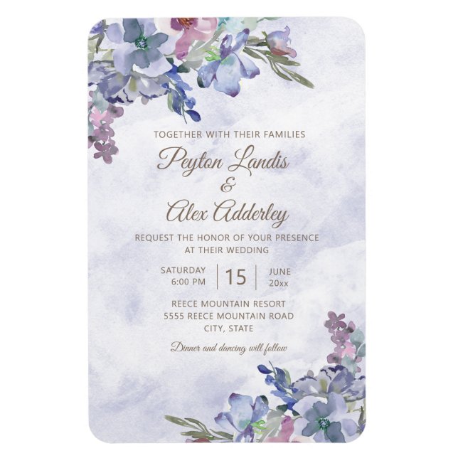Elegant Dusty Blue Watercolor Floral Wedding Magnet (Vertical)