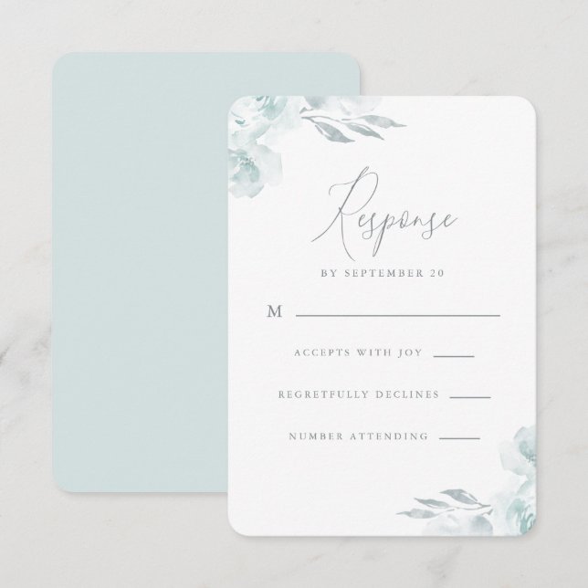 Elegant Dusty Blue Watercolor Floral Wedding Rsvp Card (Front/Back)