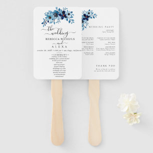 elegant dusty Blue watercolor flower bouquet Hand Fan