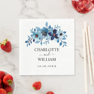 elegant dusty Blue watercolor flower bouquet Napkin
