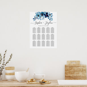elegant dusty Blue watercolor flower bouquet Poster